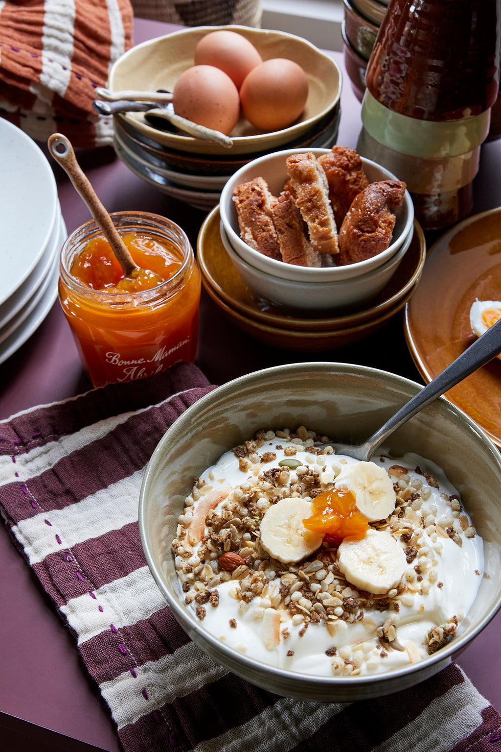 Stofservietter / burgundy stripe