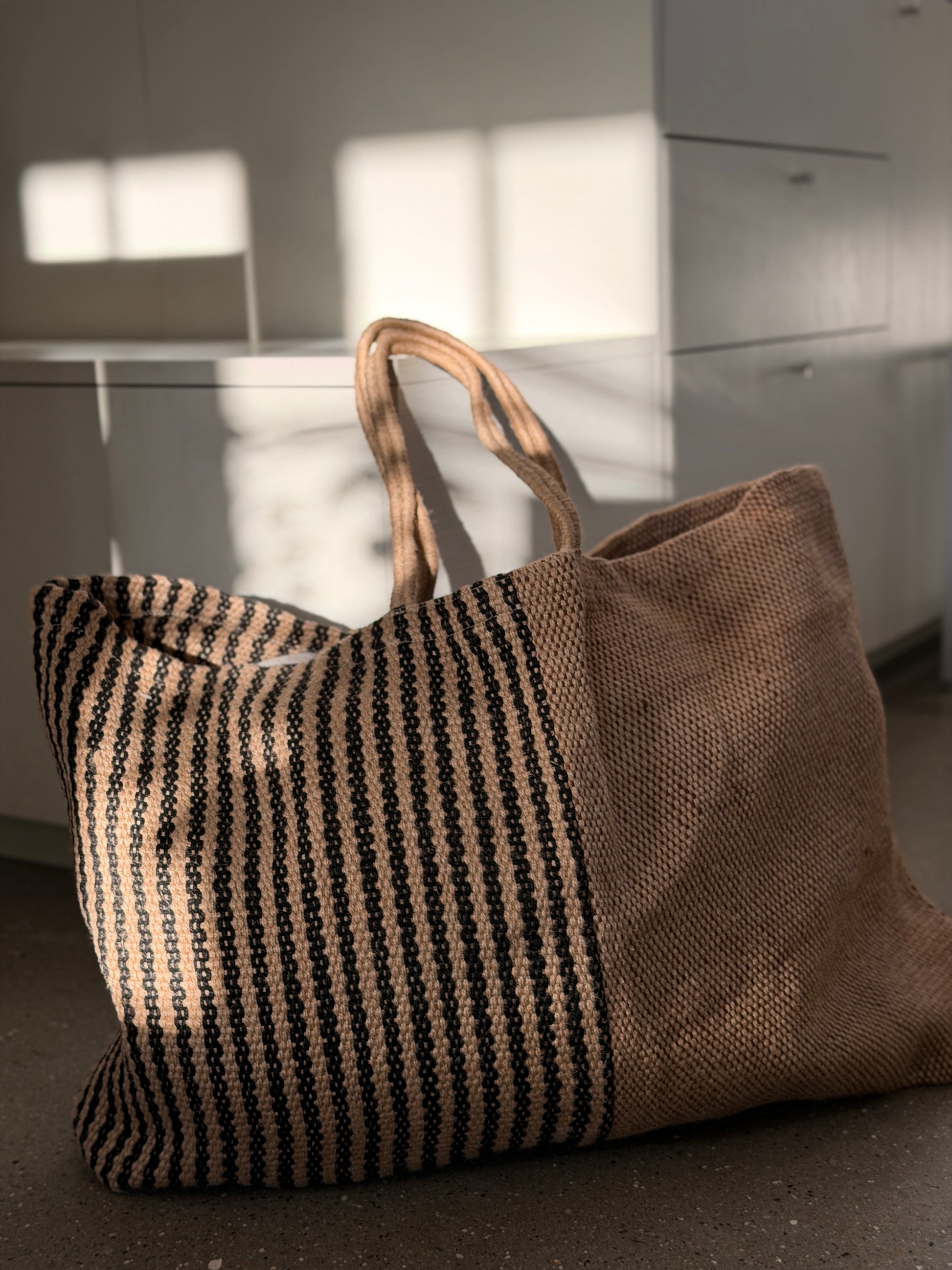 XL jutetaske med striber